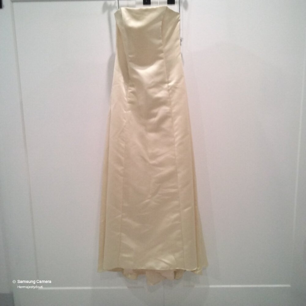 Waters & Waters Lemon Cream Luxury Duchess Satin Strapless Evening Gown NWT 10